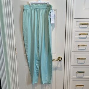 Chic Mint Green Elastic Waist Silk Pants